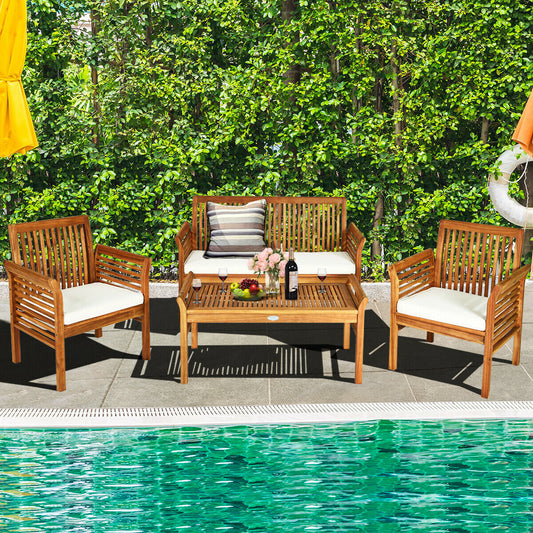 4 Pieces Outdoor Acacia Wood Sofa Furniture Set - Tampa Home & Garden Store