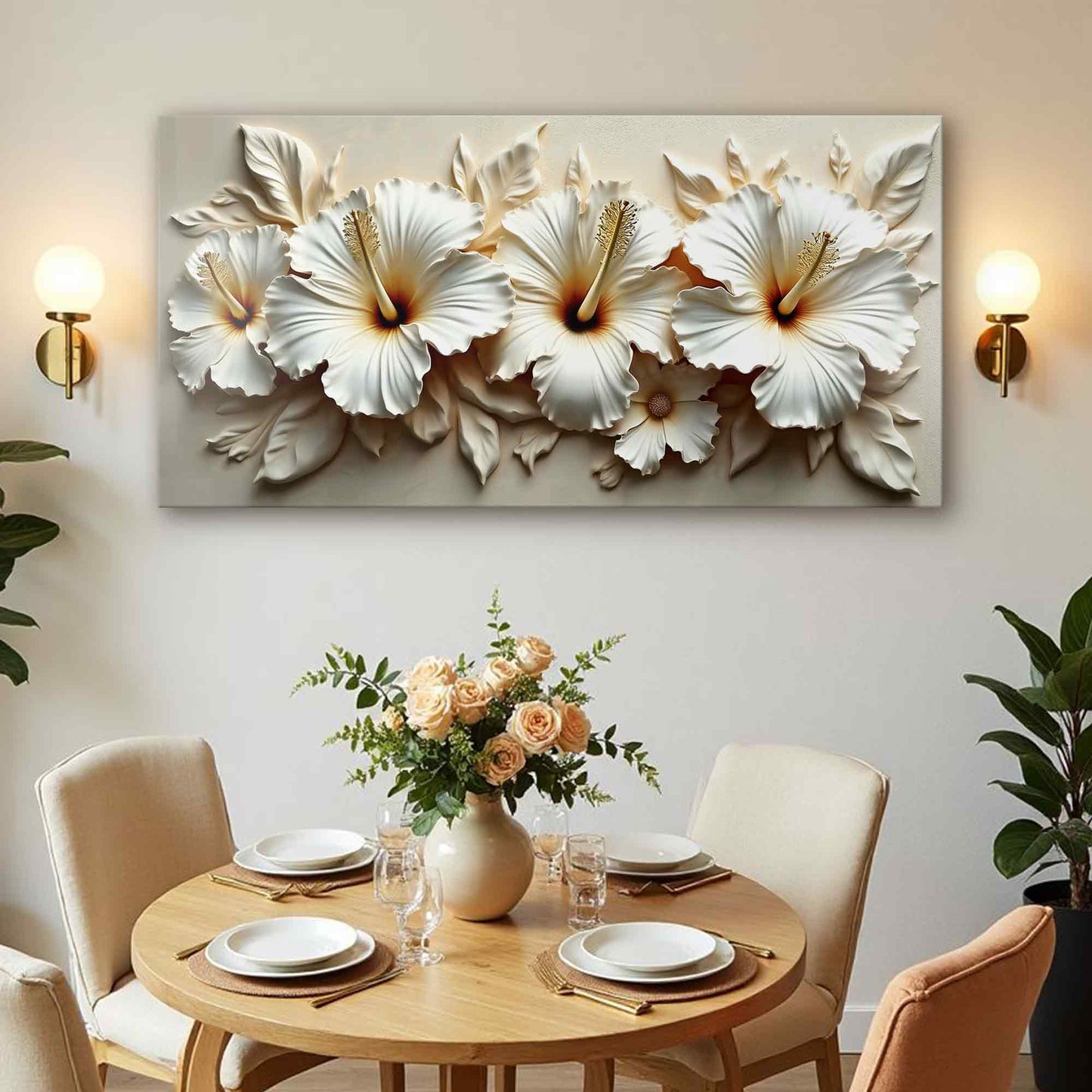 Floral Abstract Wall Art VII canvas by Tailored Canvases featuring white hibiscus blooms on Tampa Home & Garden Store