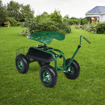 Carro de jardín con manija extensible, patinete de jardín con ruedas - Verde