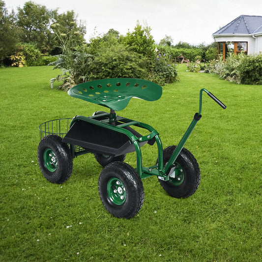 Carro de jardín con manija extensible, patinete de jardín con ruedas - Verde