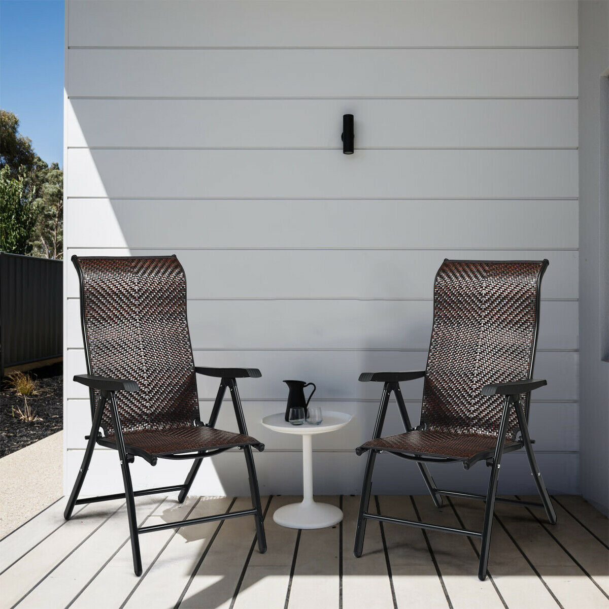Silla Plegable de Ratán para Patio con Reposabrazos