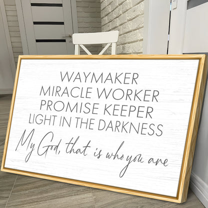 Canvas sign My God Way Maker Miracle Worker Faith Sign II Tailored Canvases framed wood decor on Tampa Home & Garden Store