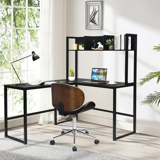 Reversible L-Shaped Corner Desk with Storage Bookshelf-Black - Tampa Home & Garden Store
