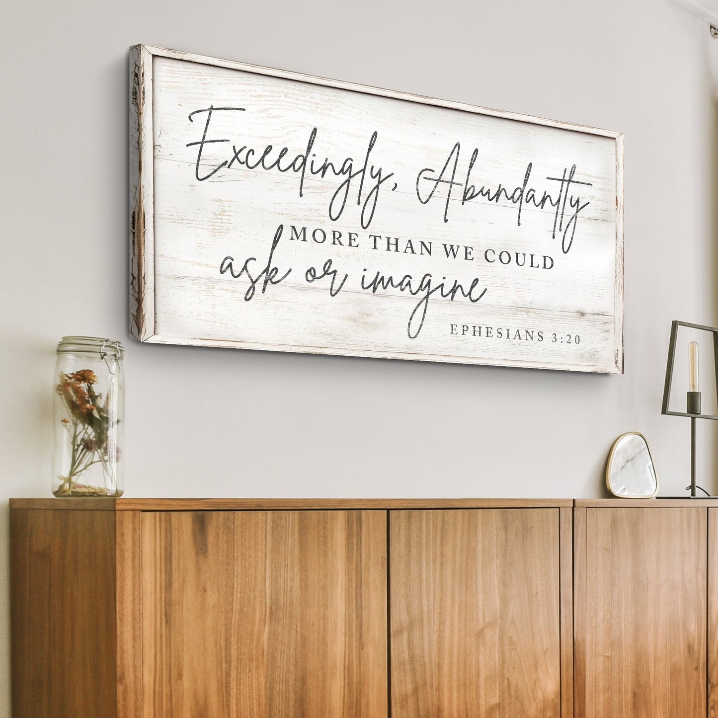 Canvas sign with distressed frame Exceedingly, Abundantly More Than We Could Ask or Imagine on Tampa Home & Garden Store