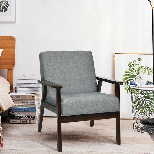 Solid Rubber Wood Fabric Accent Armchair-Gray - Tampa Home & Garden Store
