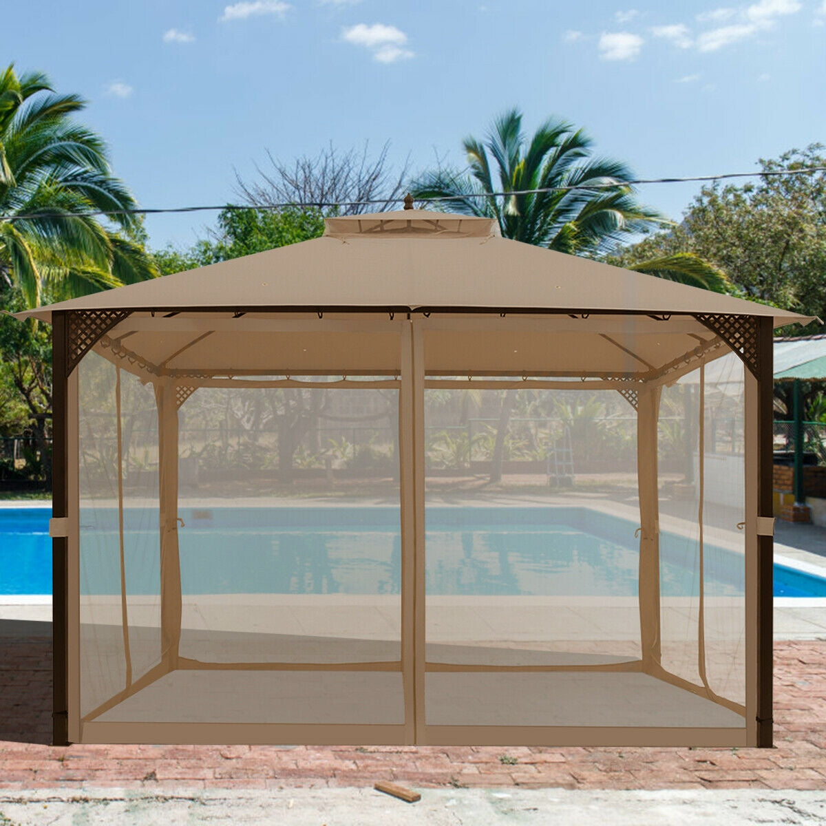 Cenador doble para patio al aire libre de 12' x 10' - Beige