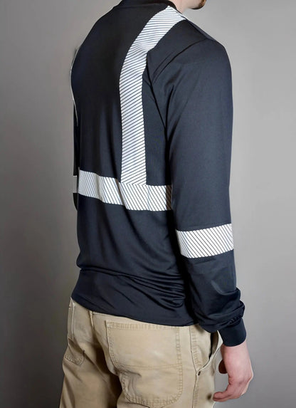 Non FR Hi-Vis Long Sleeve Shirt Static FR black with white reflective tape across back and sleeve on Tampa Home & Garden Store