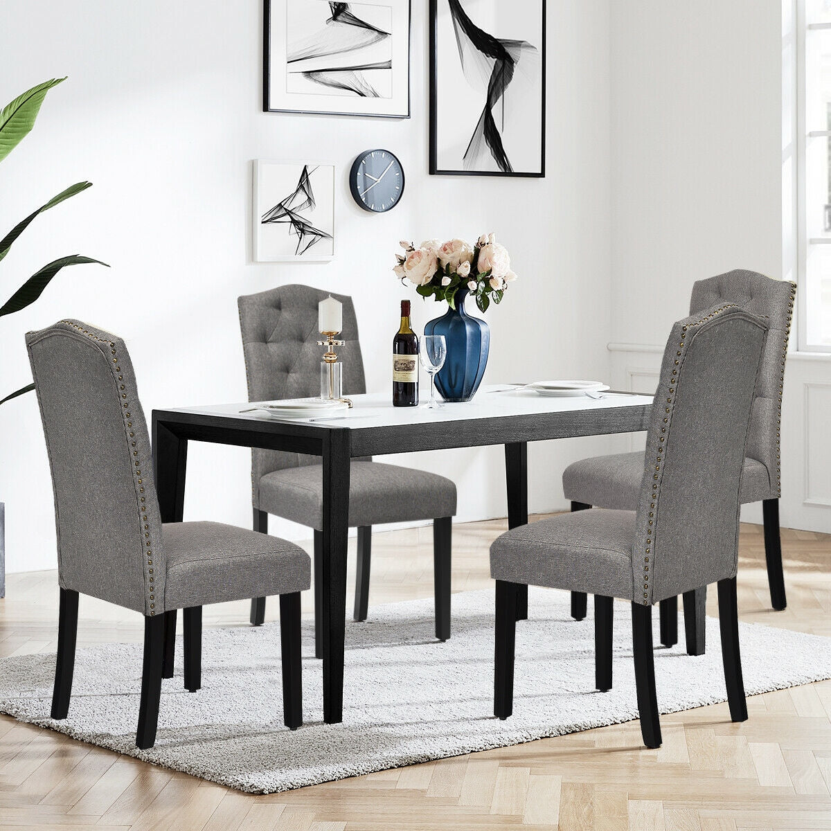 Juego de 2 sillas de comedor tapizadas capitoné - Gris