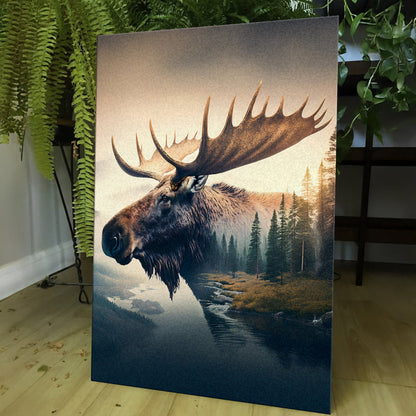 Moose Double Exposure Canvas beige gradient with forest scene on Tampa Home & Garden Store on Tampa Home & Garden Store
