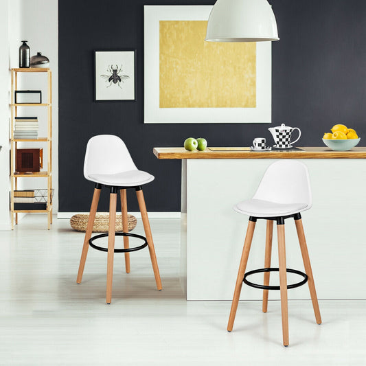2 Pieces Mid Century Barstool 28.5 Inches Dining Pub Chair-White - Tampa Home & Garden Store