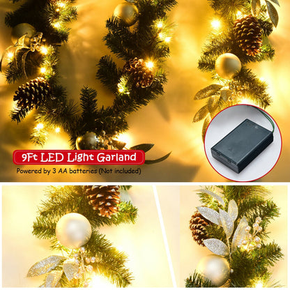9 Feet LED Christmas Garland with pine cones and gold leaves green DirectDeals on Tampa Home & Garden Store