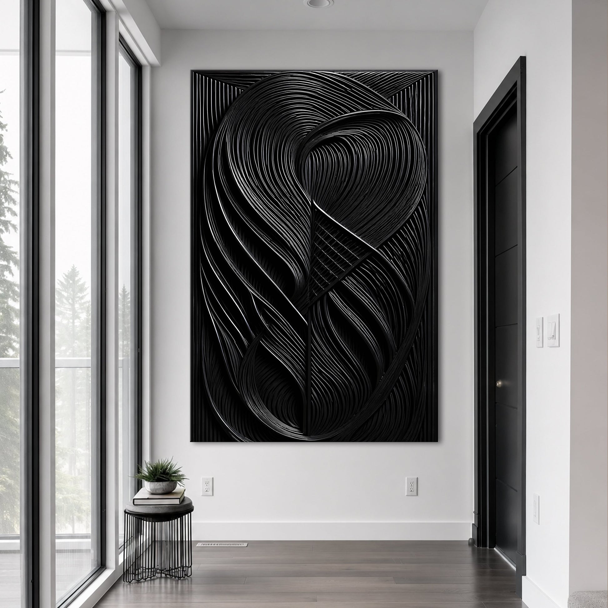 Modern Black Waves Wall Art canvas by Tailored Canvases, black abstract swirl design on Tampa Home & Garden Store
