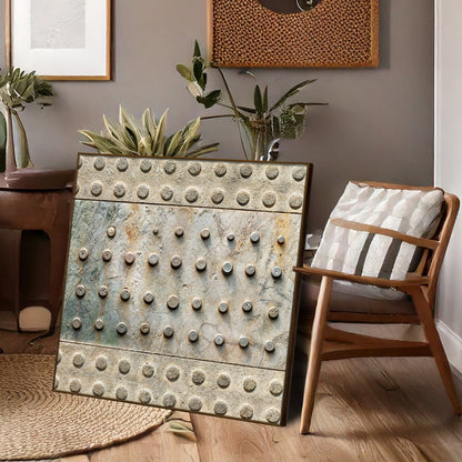 Brown minimalist abstract wall art canvas by Tailored Canvases featuring a textured rivet panel on Tampa Home & Garden Store