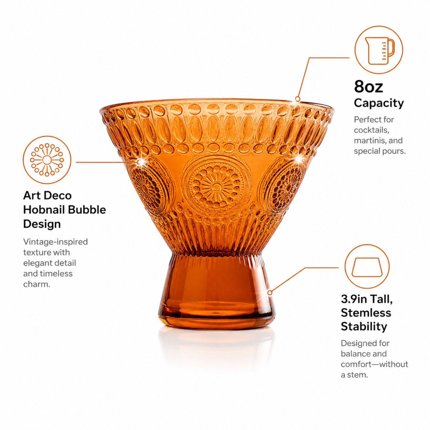Elegant Hobnail Martini Glasses Set of Six