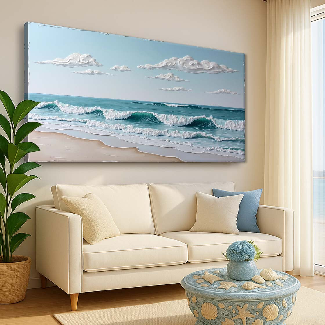 Serene Ocean Wave Coastal Wall Art XI canvas teal waves over sandy shore crafting canvas decor on Tampa Home & Garden Store