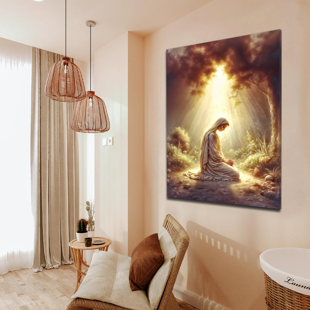 Mary Praying Faith Wall Art canvas Tailored Canvases warm forest tones crafting canvas on Tampa Home & Garden Store