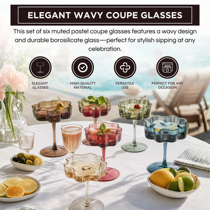 Elegant Muted Flower Coupe Glasses Set of 6