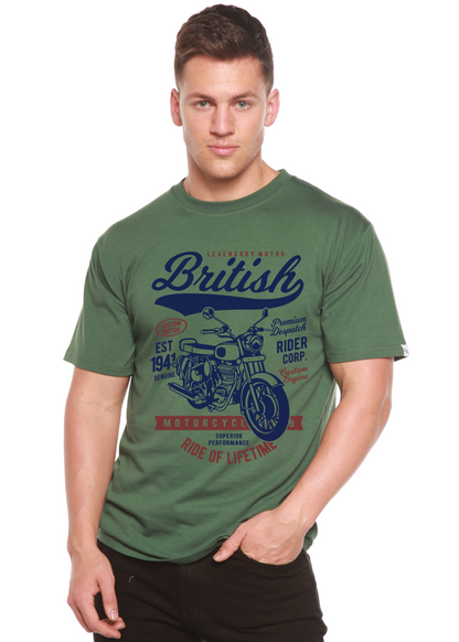 British Motorcycle graphic T-shirt olive green bamboo viscose/organic cotton on Tampa Home & Garden Store