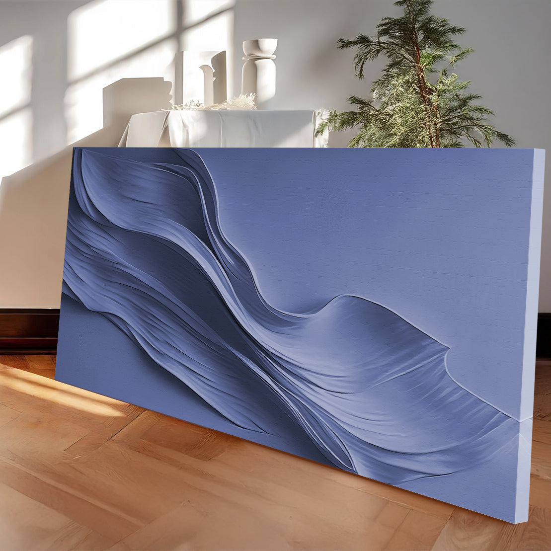 Midnight Navy Minimalist Wall Art canvas with flowing navy wave design Tailored Canvases on Tampa Home & Garden Store