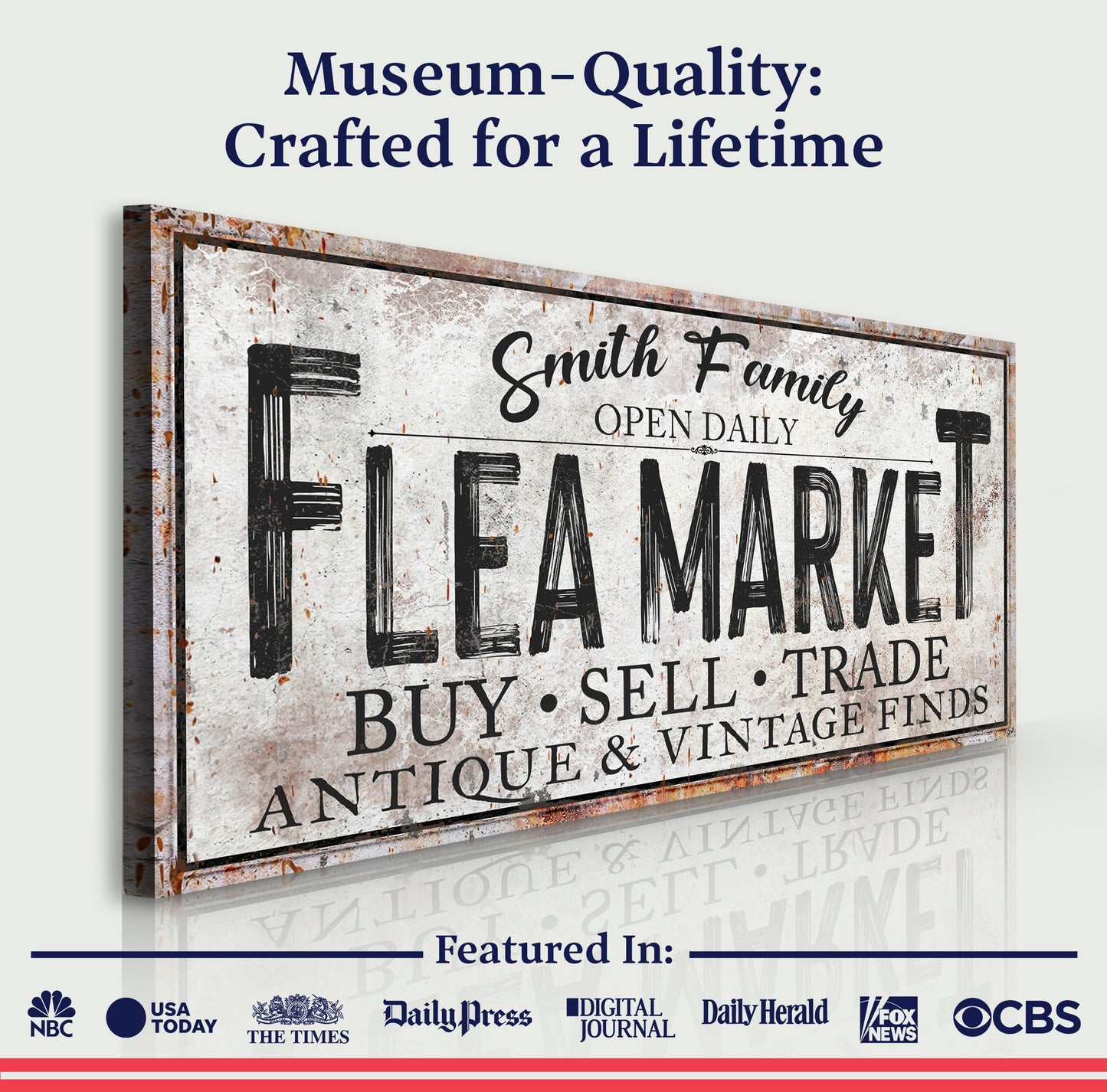 Family Flea Market Sign canvas by Tailored Canvases; distressed vintage style on Tampa Home & Garden Store