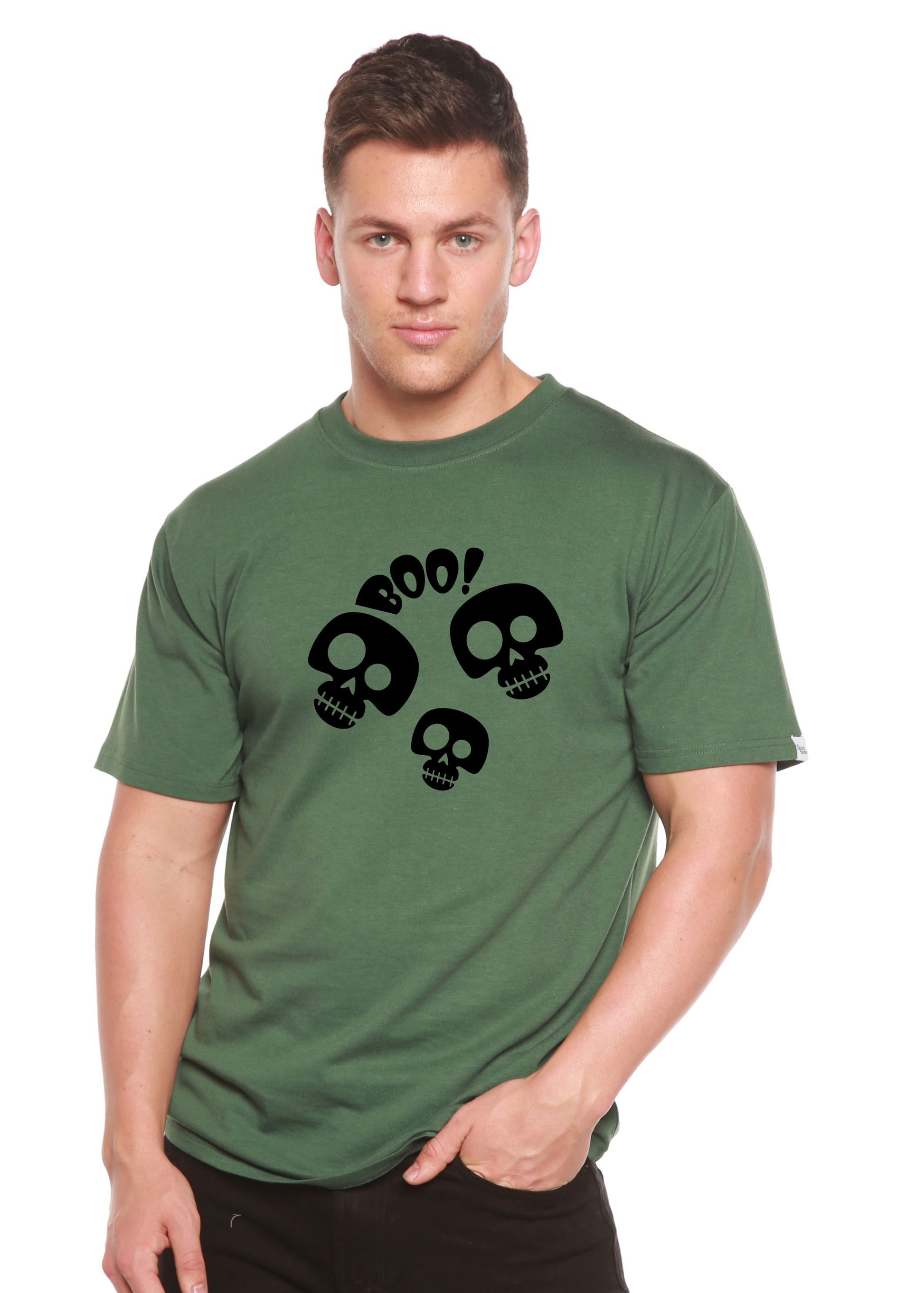 Unisex Halloween Boo bamboo viscose/organic cotton short sleeve T-shirt with skull print on Tampa Home & Garden Store
