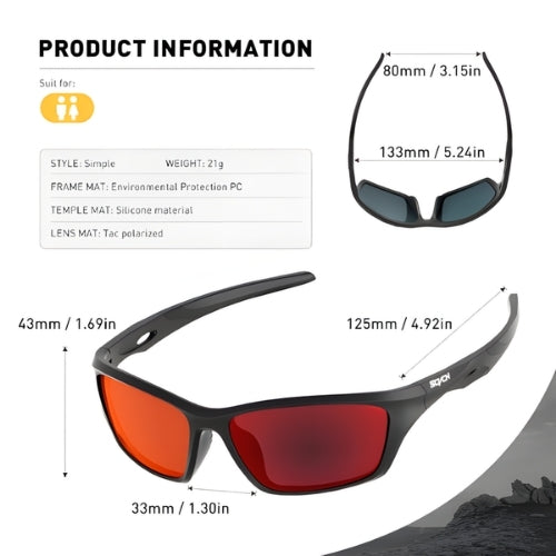 BikerZoneZ polarized impact-resistant sunglasses with red lenses for fishing, cycling, shooting on Tampa Home & Garden Store