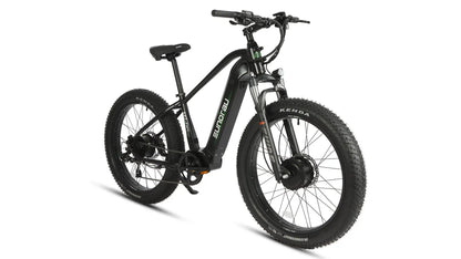 Electric bicycle FAT-AWD 2.0 by EUNORAU E-BIKE US, black fat-tire bike with front suspension on Tampa Home & Garden Store