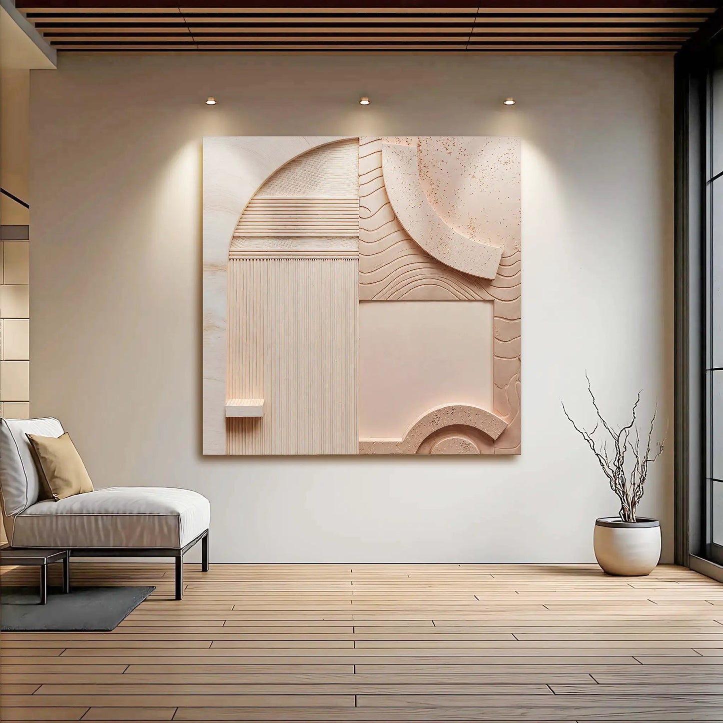 Minimalist Peach Clay Wall Art canvas with layered curved textures Tailored Canvases on Tampa Home & Garden Store