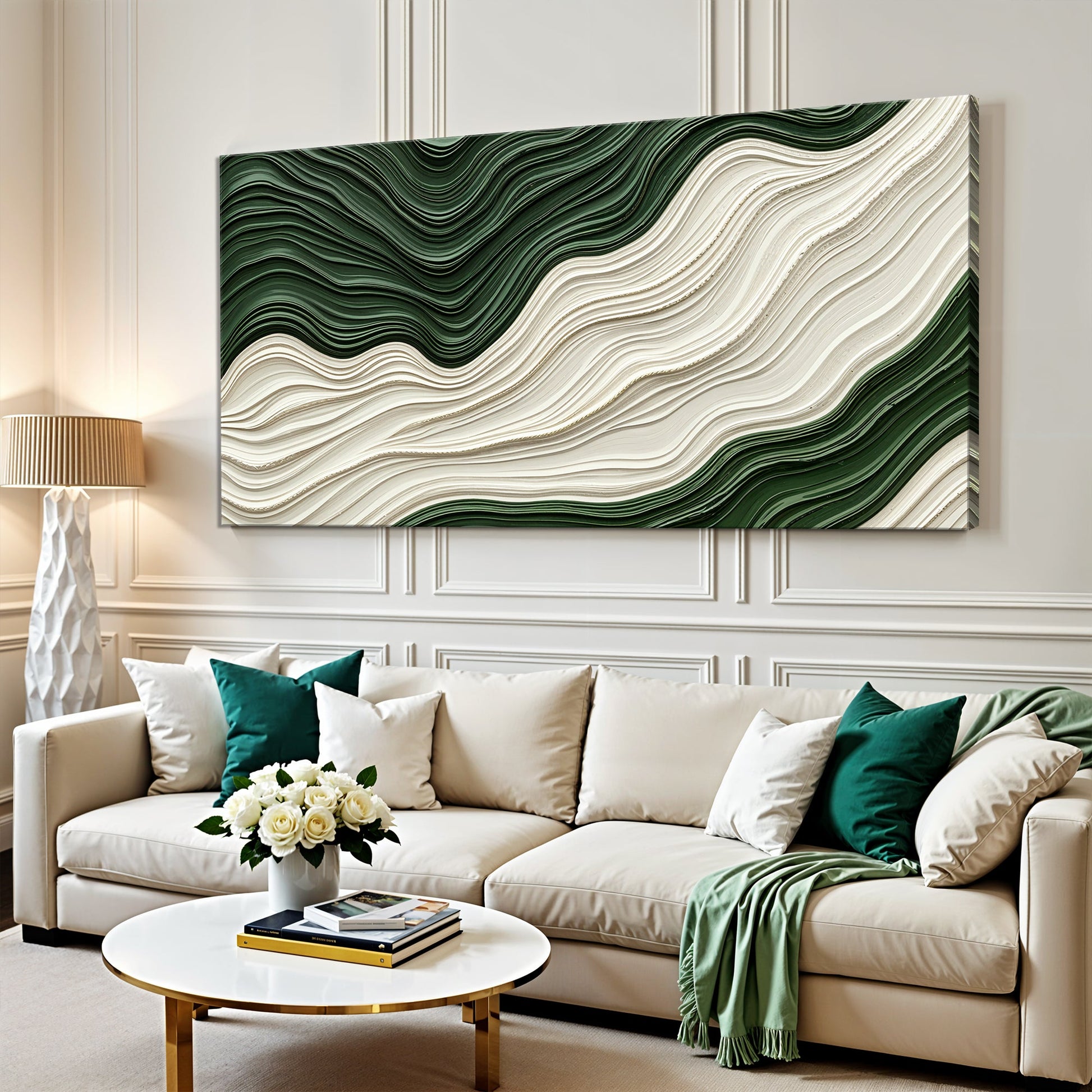 Green Rivers Abstract Wall Art VIII canvas by Tailored Canvases in green and white with textured wave design on Tampa Home & Garden Store