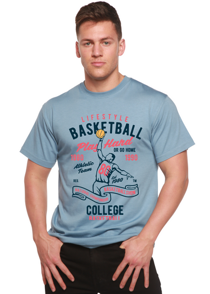 Life Style Basketball men's bamboo viscose/organic cotton sleeve tee blue basketball print on Tampa Home & Garden Store