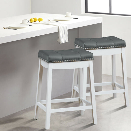 Set of 2 24-Inch Height Backless Counter Stool with Footrest-White - Tampa Home & Garden Store