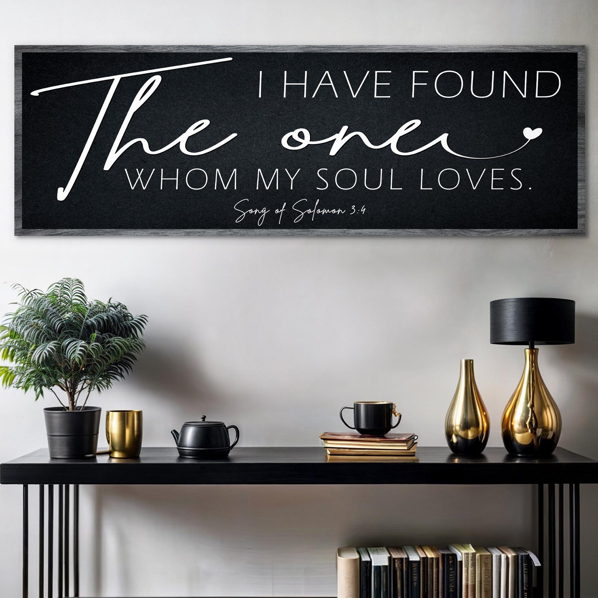 Canvas faith sign I Have Found The One Whom My Soul Loves II with white script on black on Tampa Home & Garden Store