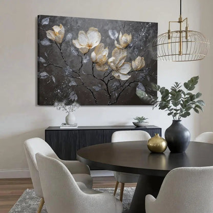 Midnight Magnolias Wall Art canvas by Tailored Canvases; dark background with cream magnolias on Tampa Home & Garden Store