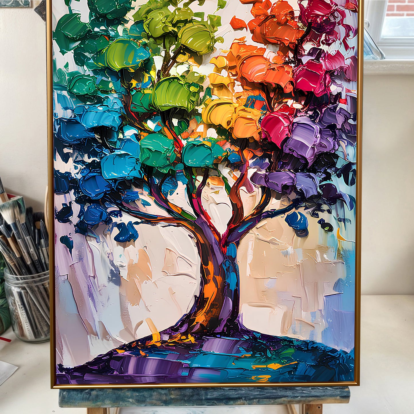 Rainbow Tree Abstract Wall Art Canvas by Tailored Canvases in a vibrant rainbow palette on Tampa Home & Garden Store