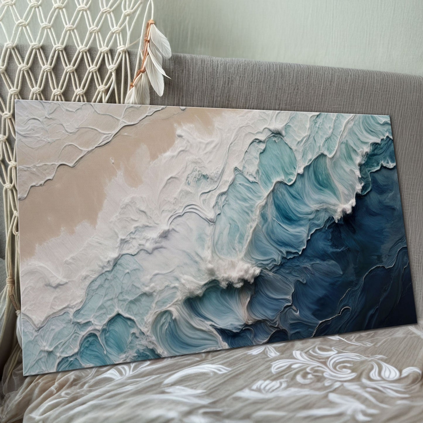 Crashing Coastal Waves three-panel canvas wall art by Tailored Canvases, blue ocean panels on Tampa Home & Garden Store