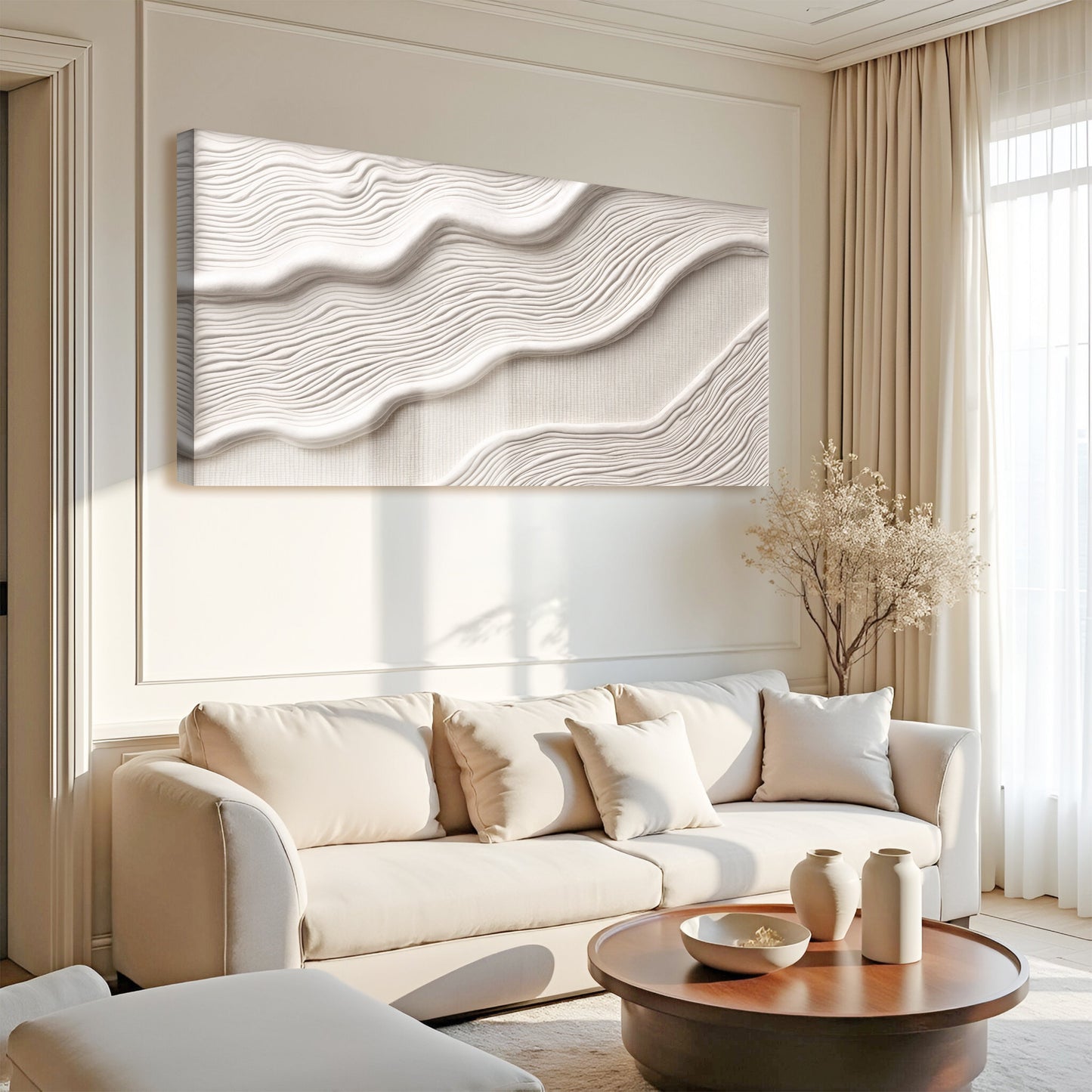 Ivory Abstract Wall Art II Canvas by Tailored Canvases; cream textured wave pattern on Tampa Home & Garden Store
