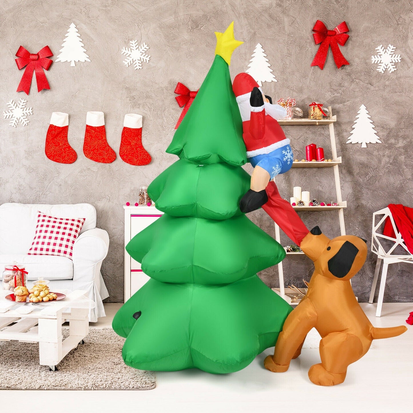 6.5 ft outdoor inflatable Christmas tree with LED lights and Santa figure, green holiday decor on Tampa Home & Garden Store