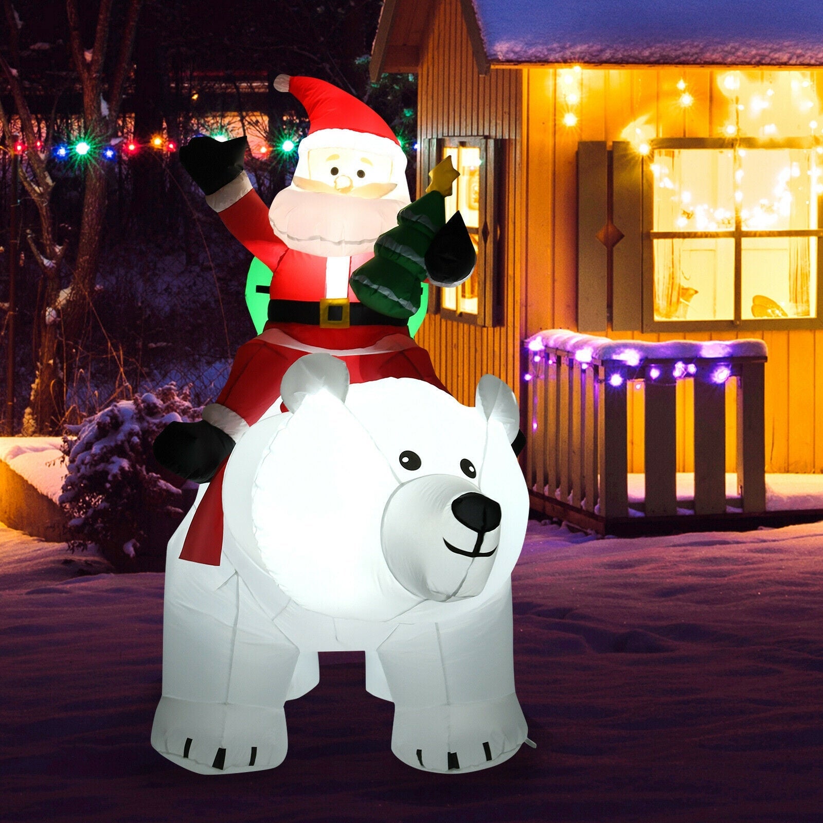 6.5 ft inflatable Santa riding polar bear with shaking head LED lights, red suit outdoor lawn decor on Tampa Home & Garden Store