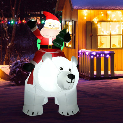 6.5 ft inflatable Santa riding polar bear with shaking head LED lights, red suit outdoor lawn decor on Tampa Home & Garden Store