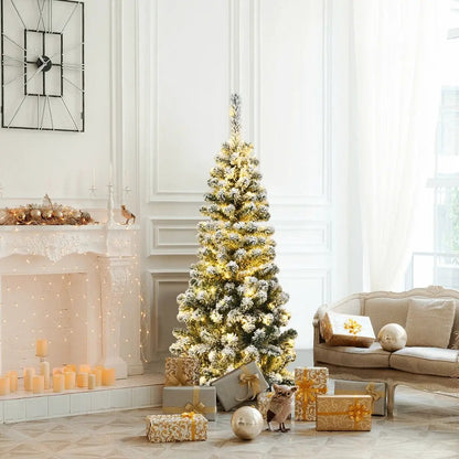 DirectDeals 4.5 ft pre-lit snow-flocked pencil Christmas tree with 150 LED lights, warm glow on Tampa Home & Garden Store