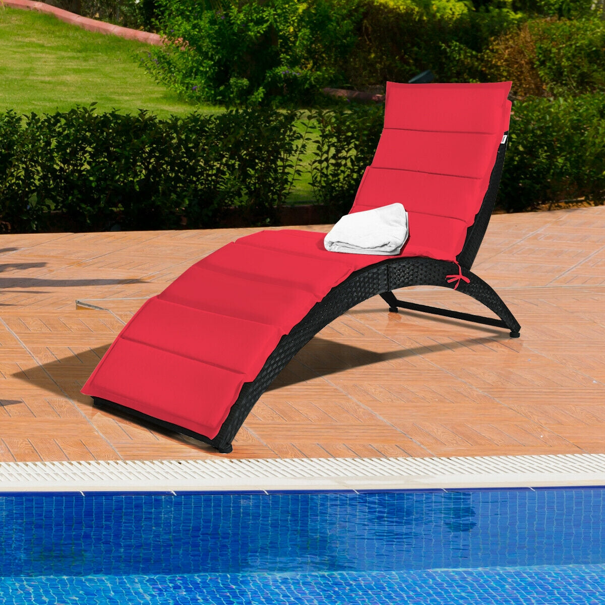 Tumbona plegable de mimbre para patio con cojín - Rojo