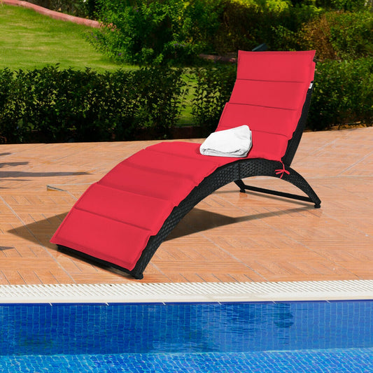 Folding Patio Rattan Portable Lounge Chair Chaise with Cushion-Red - Tampa Home & Garden Store