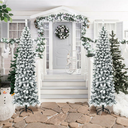 7.5 ft unlit hinged snow-flocked pencil Christmas trees, set of 2, 641 tips, DirectDeals on Tampa Home & Garden Store