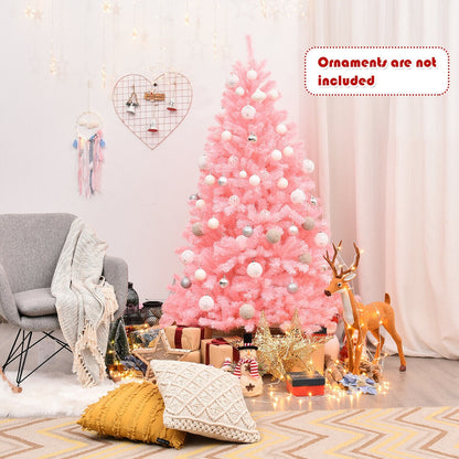 Árbol de Navidad Completo de Abeto Rosa Artificial con Bisagras de 6 Pies con Soporte de Metal Plegable