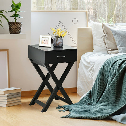 Design Sofa Side Table with X-Shape Drawer for Living Room Bedroom-Black - Tampa Home & Garden Store