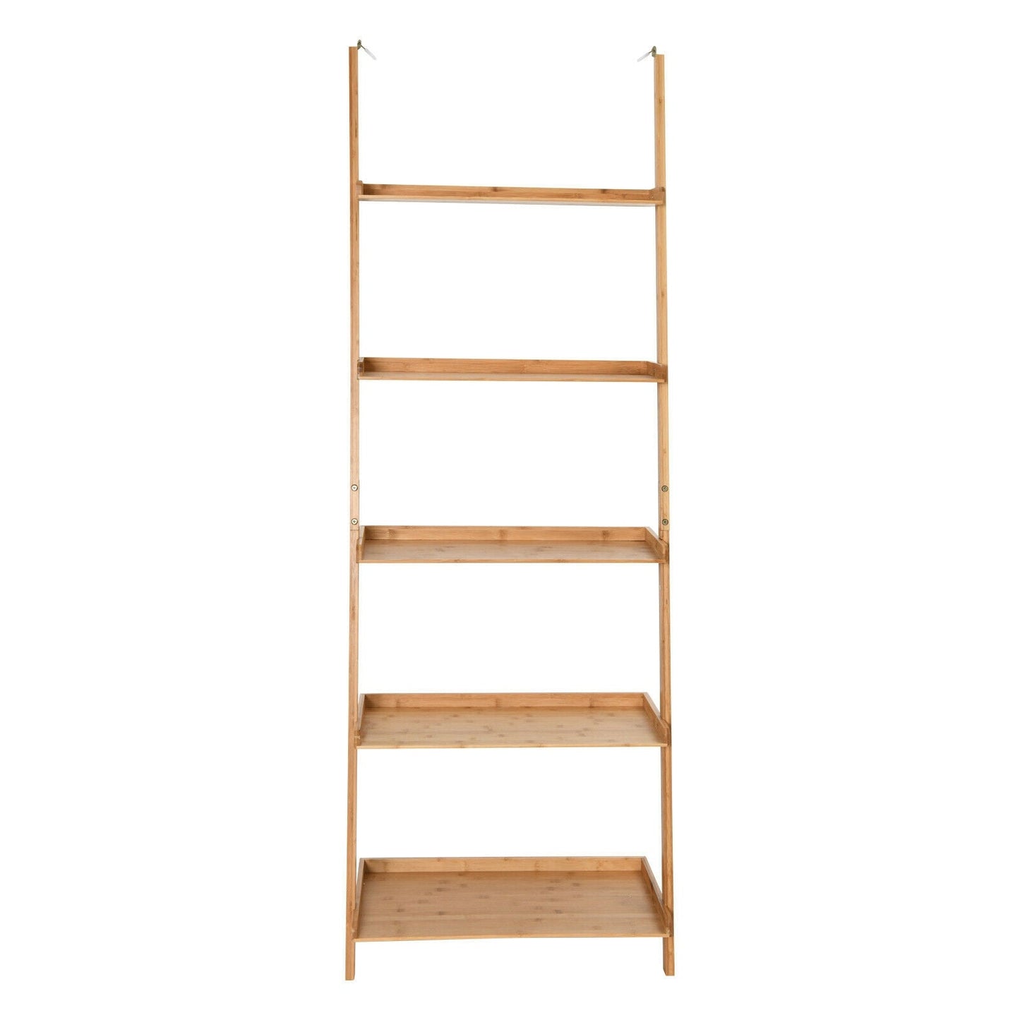 5-Tier Ladder Shelf Bamboo Bookshelf Wall-Leaning Storage Display Plant Stand-Natural