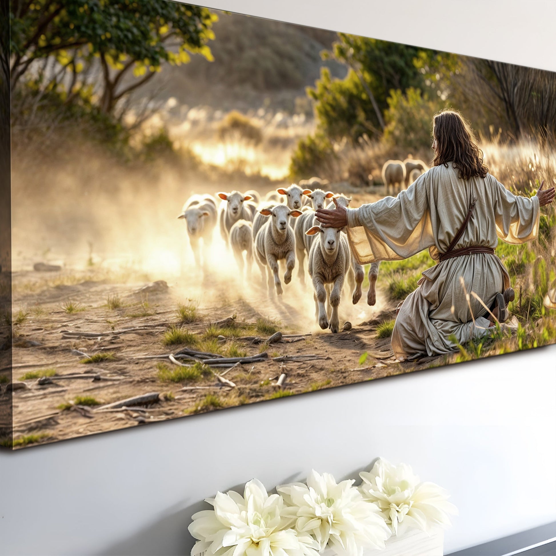 Jesus Protects The Lamb From Wolves Faith Wall Art VIII canvas sunset sheep Tailored Canvases on Tampa Home & Garden Store
