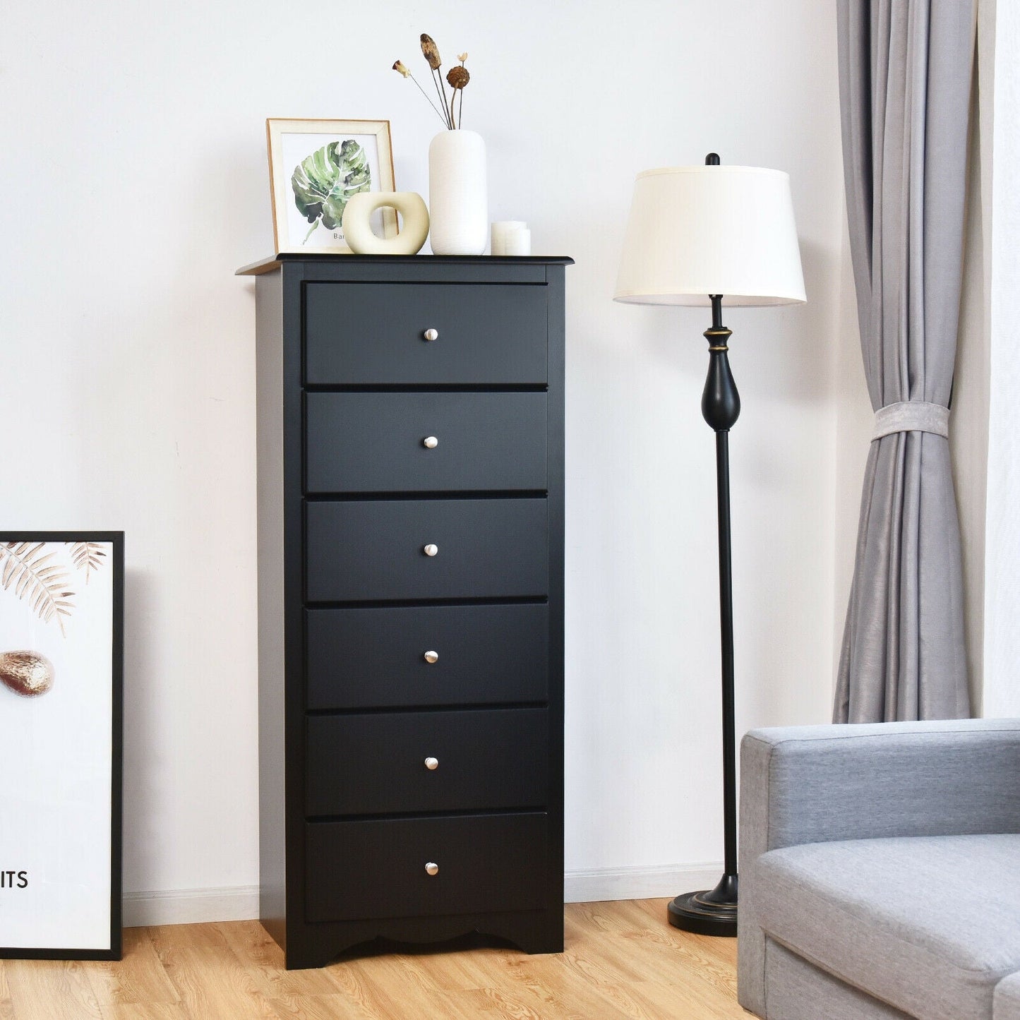 Cómoda de 6 cajones, mueble de almacenamiento de ropa para dormitorio - Negro