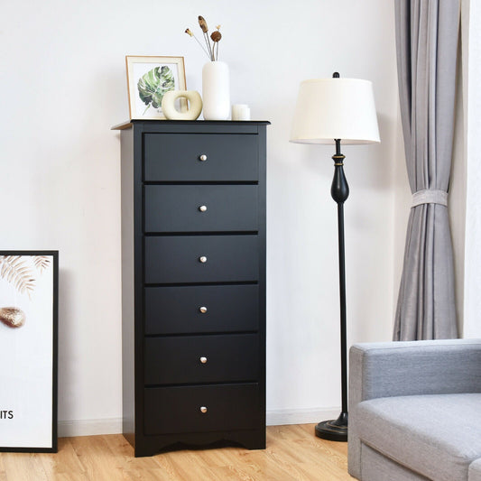 Cómoda de 6 cajones, mueble de almacenamiento de ropa para dormitorio - Negro