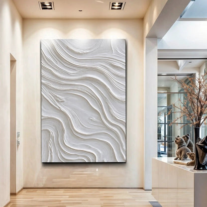 Minimalist Ocean Wave Wall Art canvas in white-gray with textured waves Tailored Canvases on Tampa Home & Garden Store